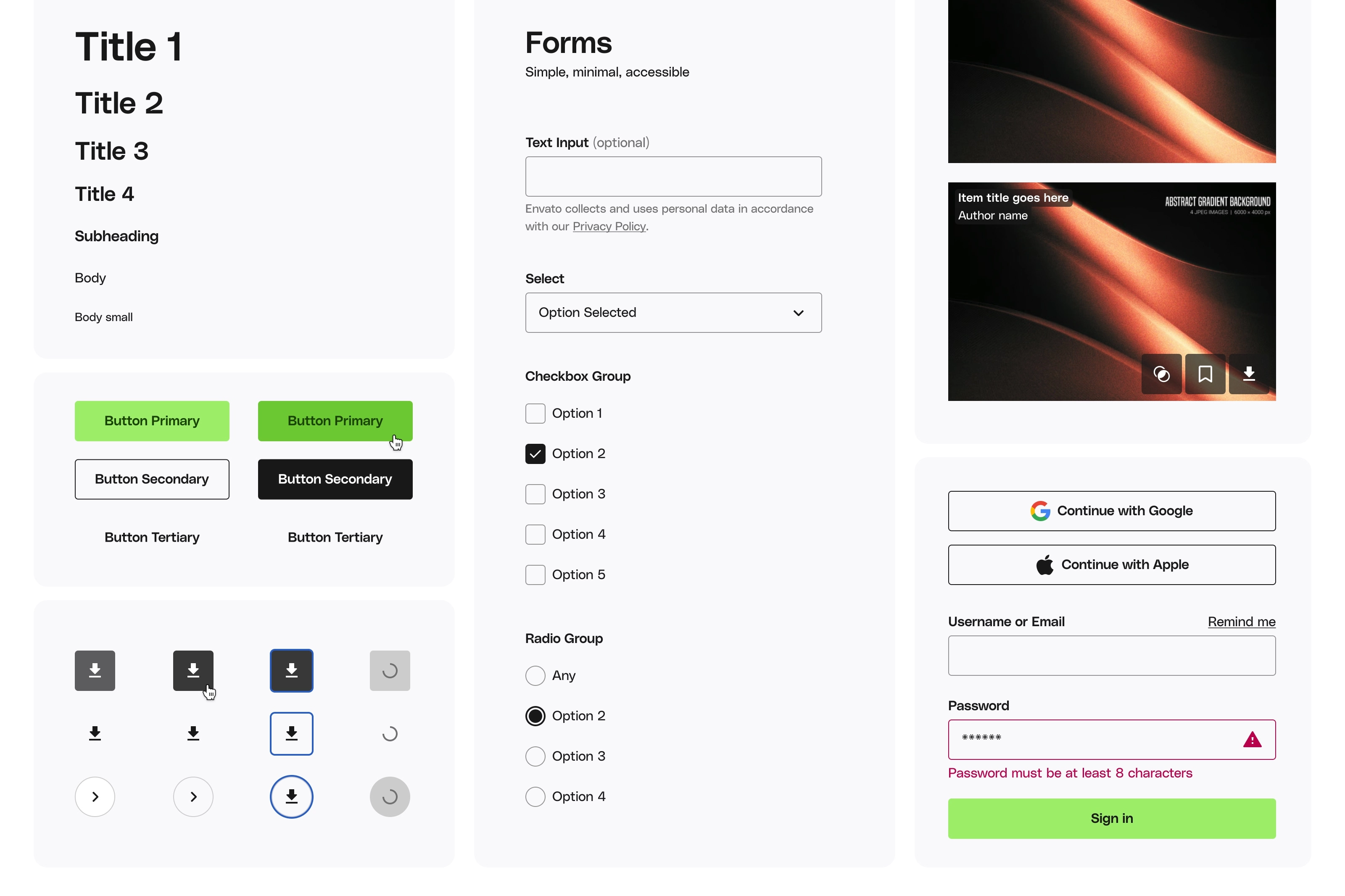 Selection of core design system styles and components