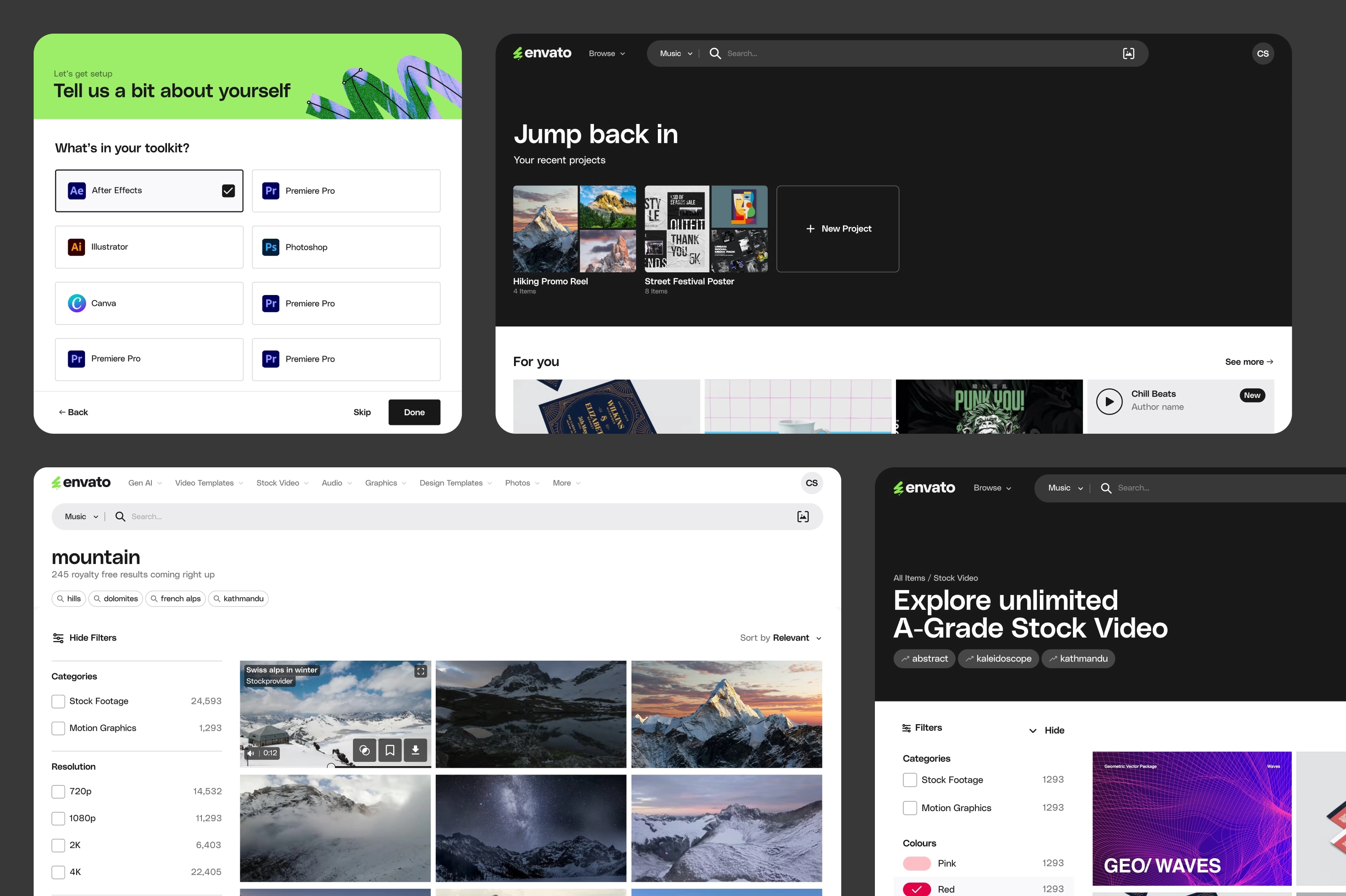 Selection of initial drafts for Envato Elements
