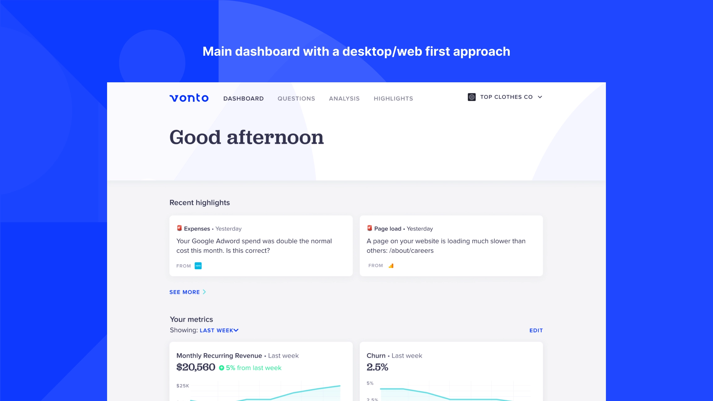 Vonto web dashboard