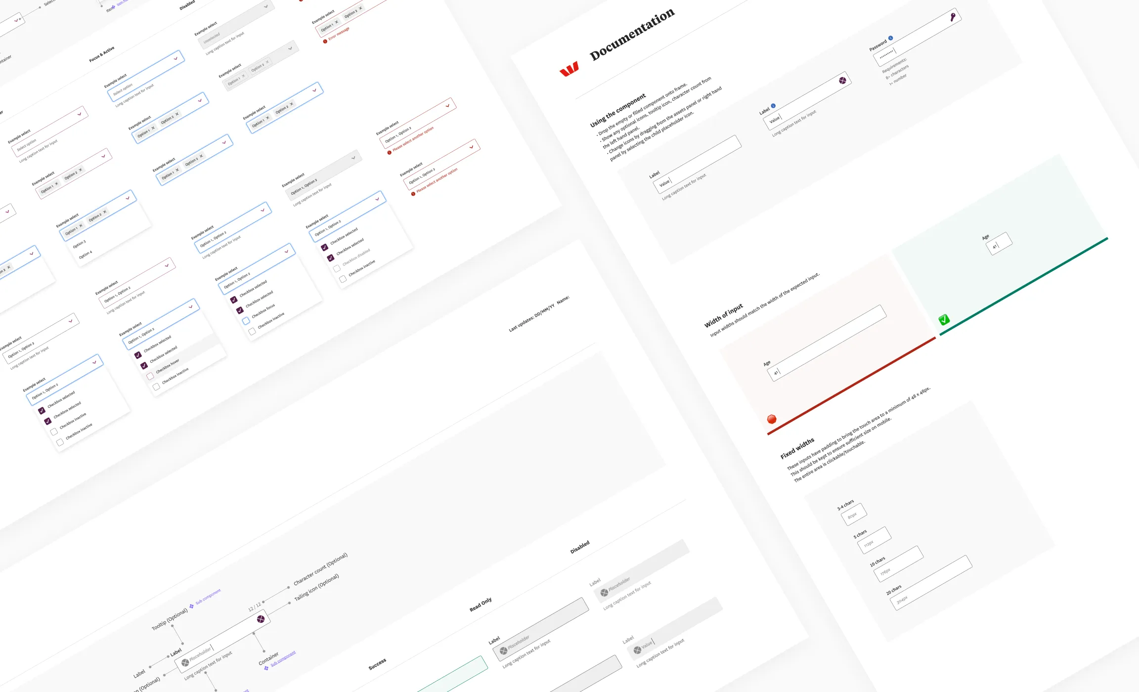 Westpac form inputs and dropdowns